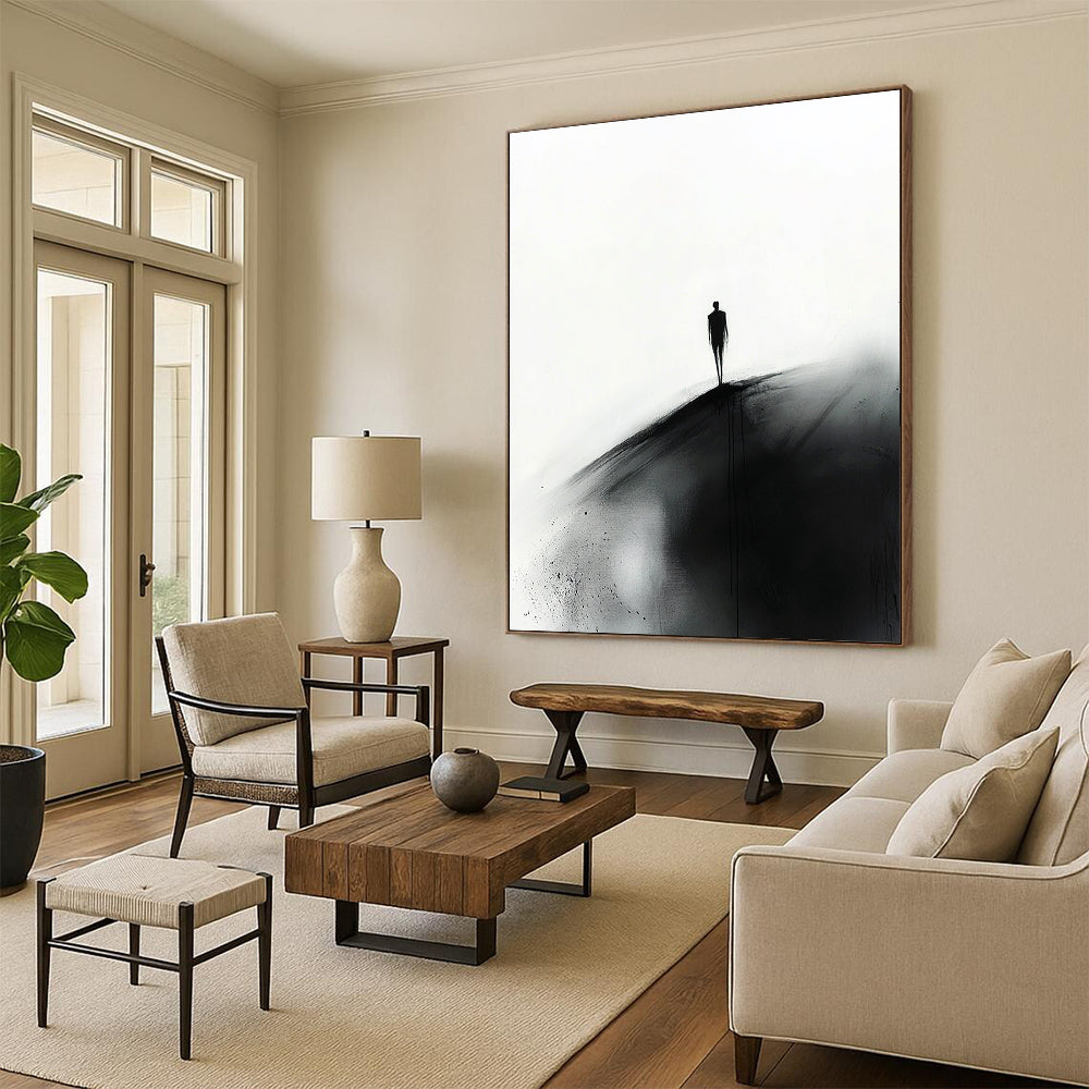 Silhouette on a Hill in Black and White Art for Serene Meditation Room & Abstract Art Exhibition STSC1349