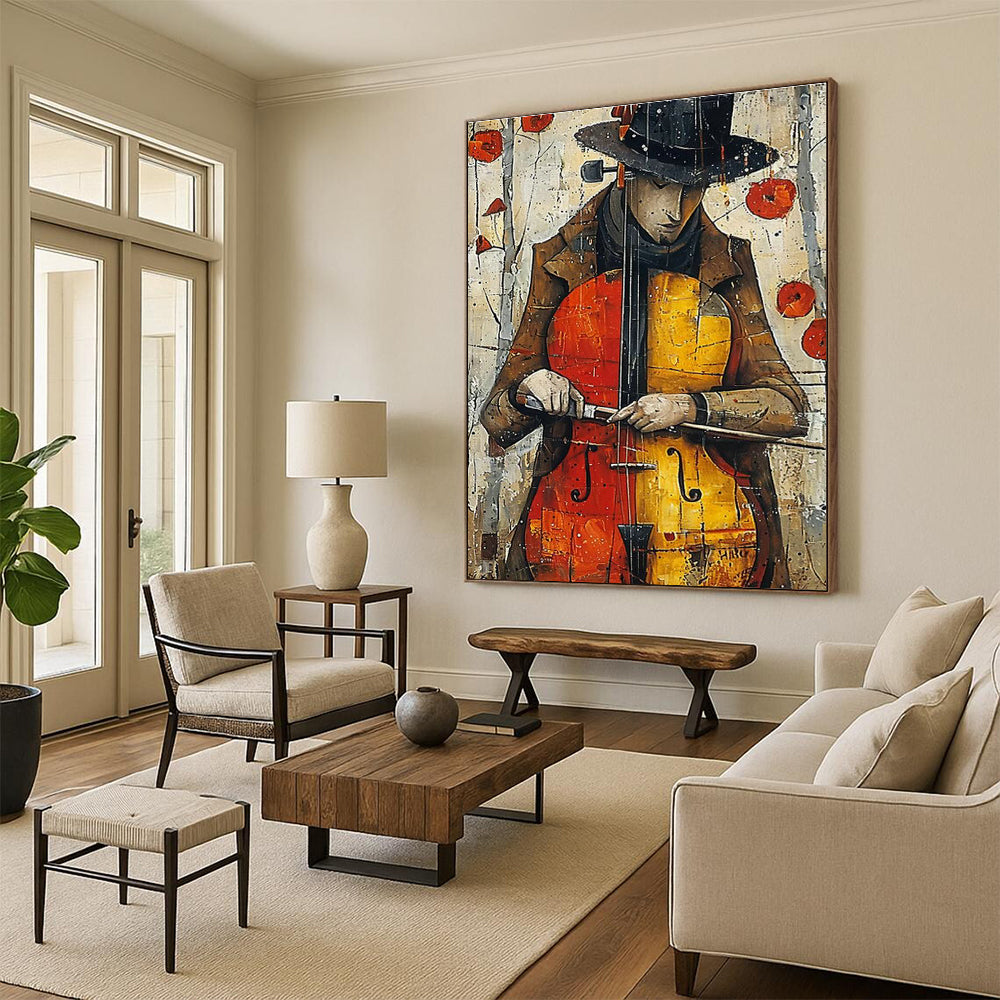 Cellist Figure Art for Bohemian Music Café & Eclectic Living Room DLZ2232