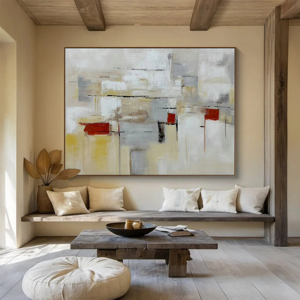 Gray - White - Red Abstract Art for Modern Corporate Meeting Rooms DLZ3134
