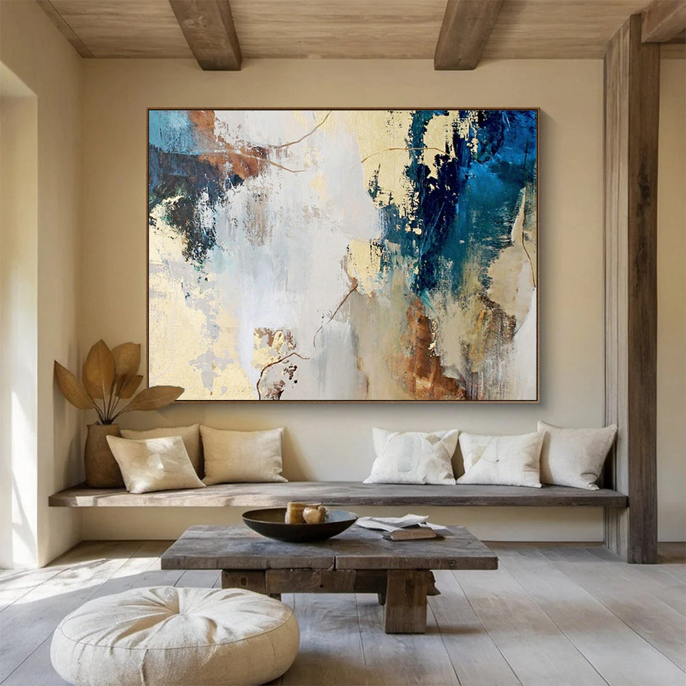 Blue - Gold Abstract Art for Modern Office Receptions DLZ2514