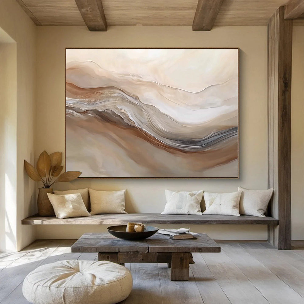 Flowing Neutral Waves Art for Spa - Like Bedroom & Minimalist Home Decor SC447