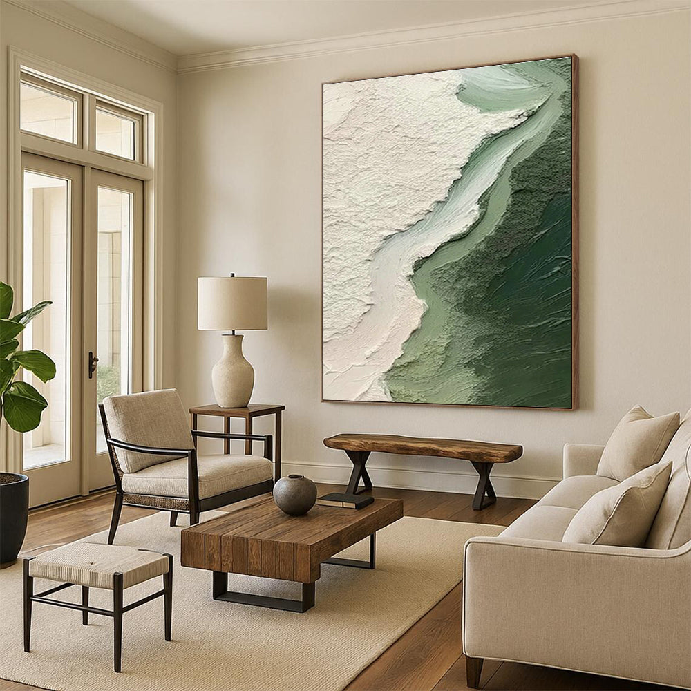 Textured Green Abstract Art for Coastal - Inspired Bathroom & Minimalist Retail Display DLZ1389