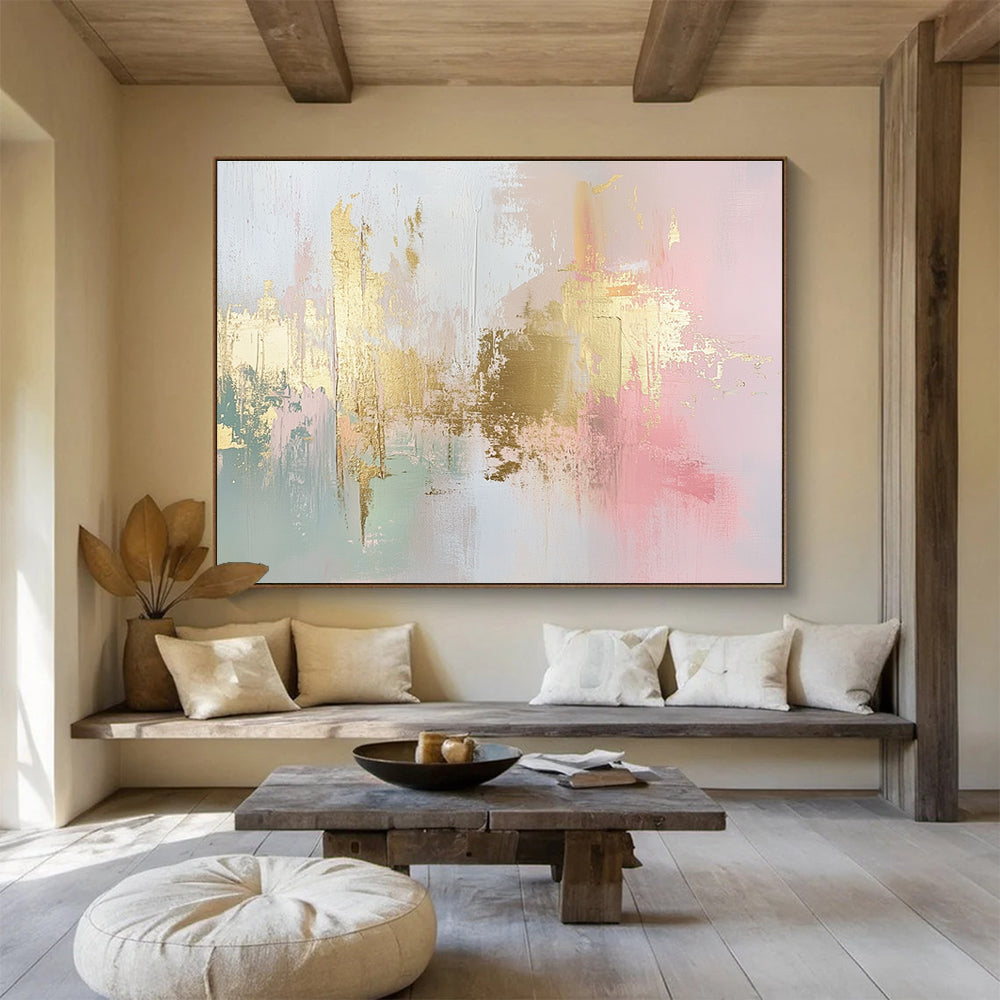 Gold - Accented Pastel Abstract Art for Chic Home Office & High - End Café SC283