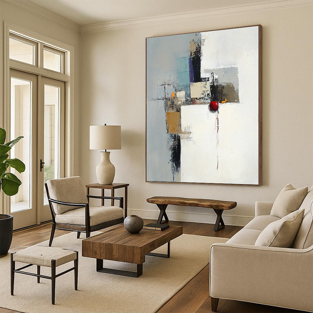 Mixed Media Abstract with Red Sphere for Contemporary Art Gallery & Eclectic Home STSC615