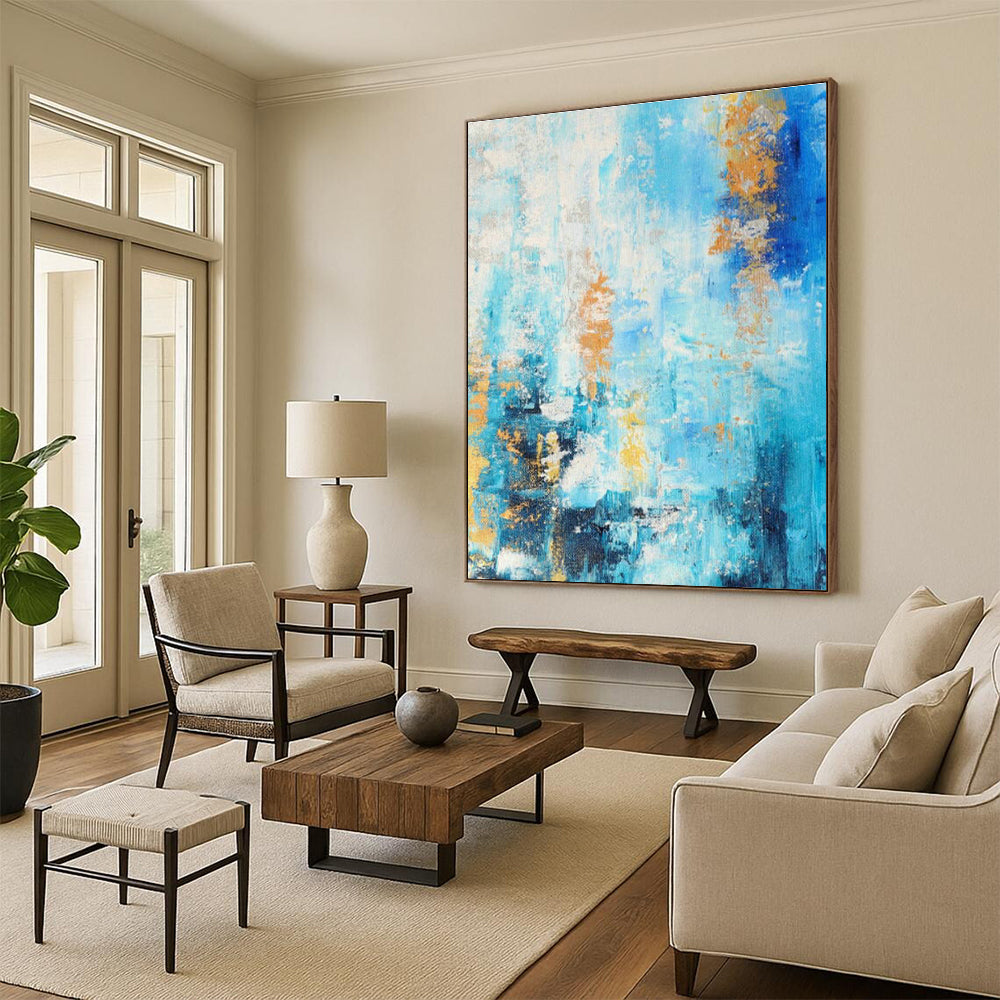 Blue - Gold Abstract Art for Coastal Resort Spa Relaxation Zones DLZ0014