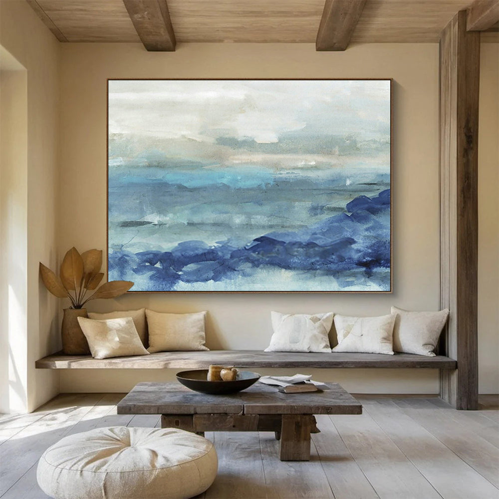 Blue - Tone Seaside Abstract Art for Relaxing Bathroom DLZ2798