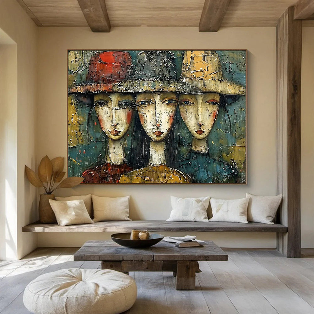 Hat - Wearing Figures Art for Bohemian - Style Coffee Shop Nooks DLZ3147