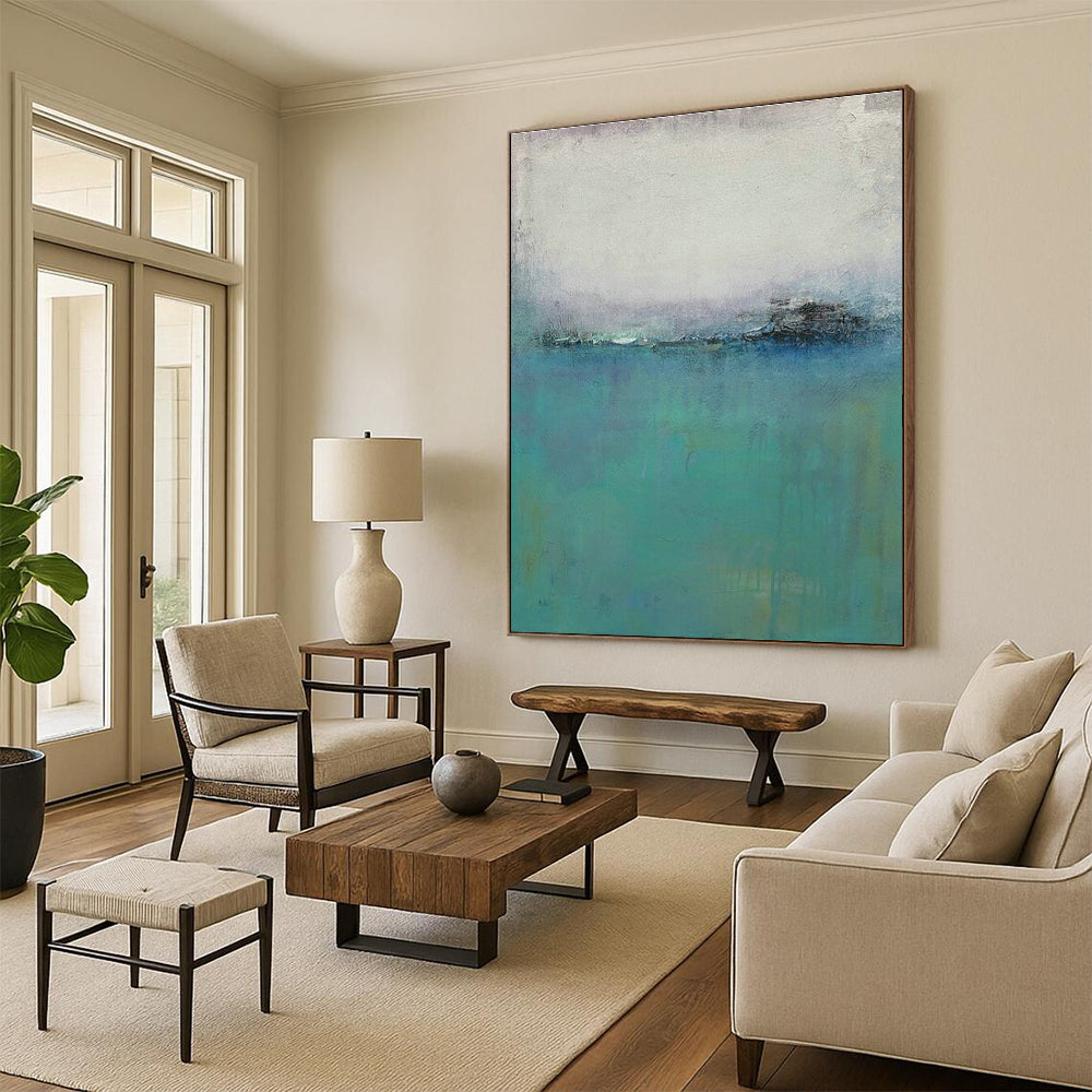 Soft Blue Abstract Landscape Art for Coastal Bedroom & Relaxing Spa Lounge DLZ1481