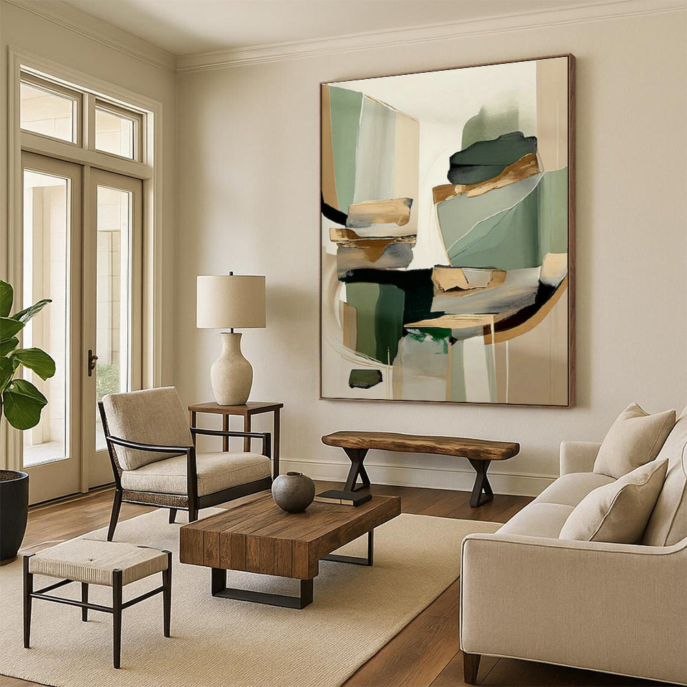 Green - Brown - Gold Geometric Abstract Art for Contemporary Art Gallery & Industrial Loft DLZ1644