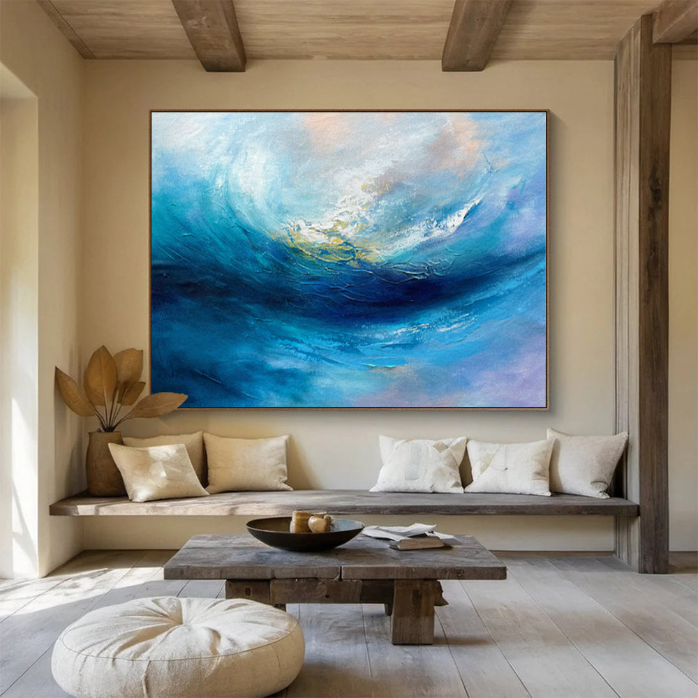 Blue Ocean Wave Abstract Art for Coastal Home Living Room Accents DLZ2665