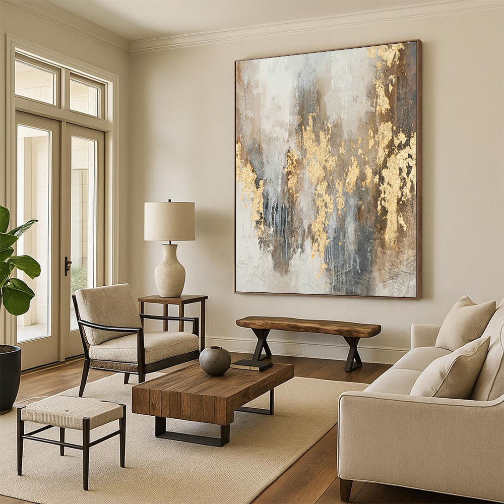 Gold - Gray Splatter Abstract for Luxury Hotel Lobby & Glamorous Dining Room DLZ0901