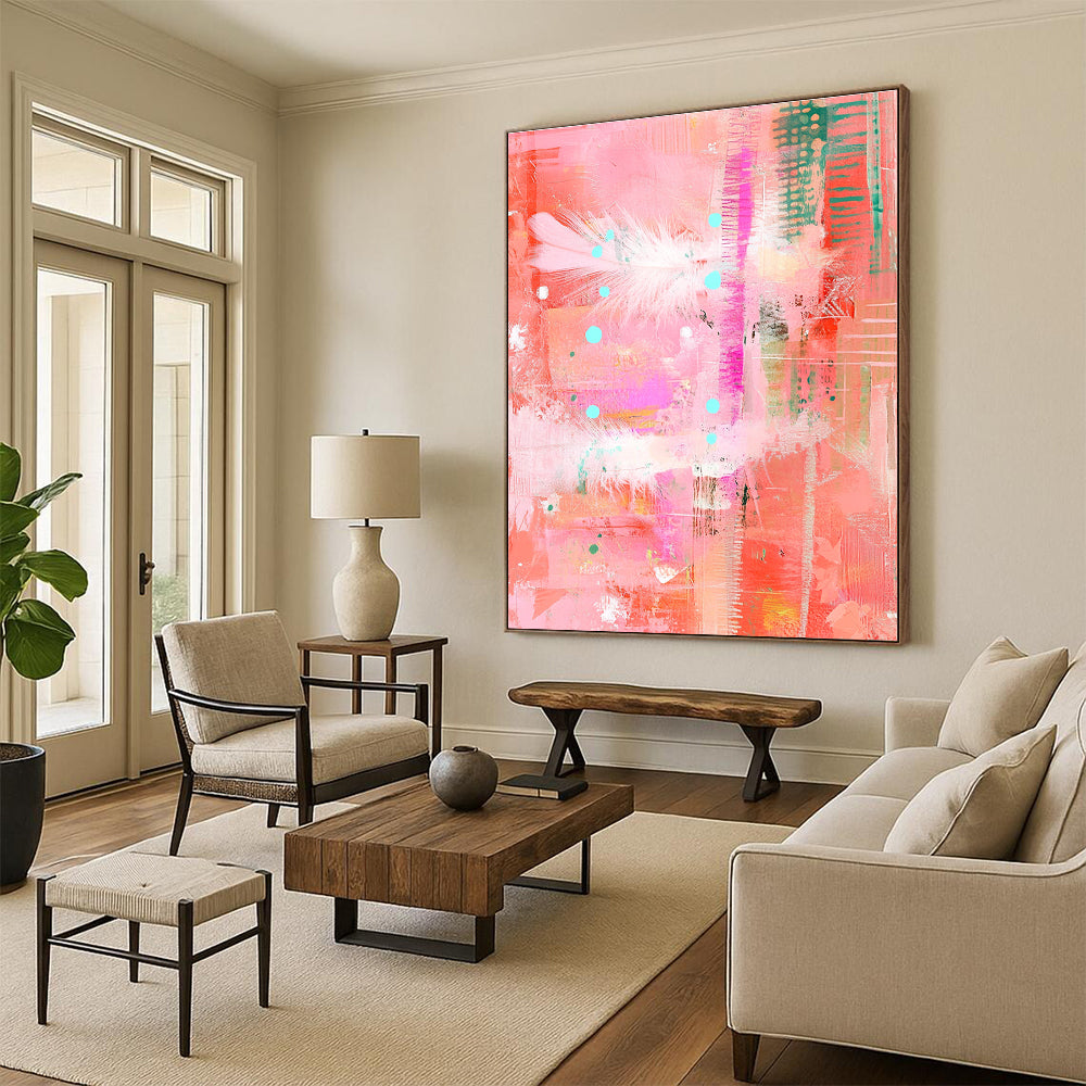 Pink Feather Abstract for Girly - Chic Home Office & Vibrant Art Café STSC455