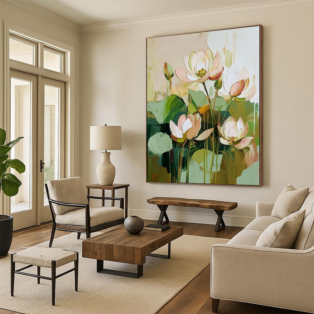 Impasto Lotus Flowers for Zen - Inspired Home & Spiritual Art Space STSC188