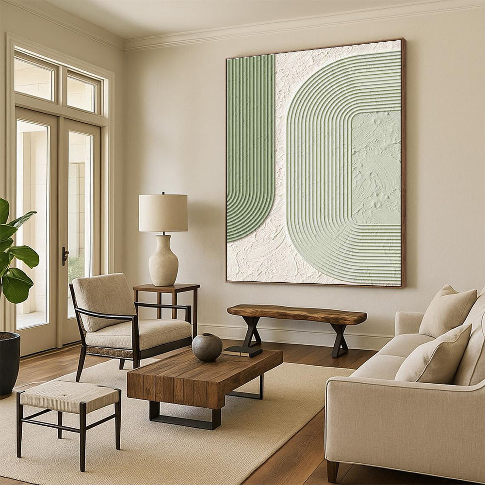 Green and White Textured Arches Art for Scandi - Style Café & Modern Living Room DLZ2193