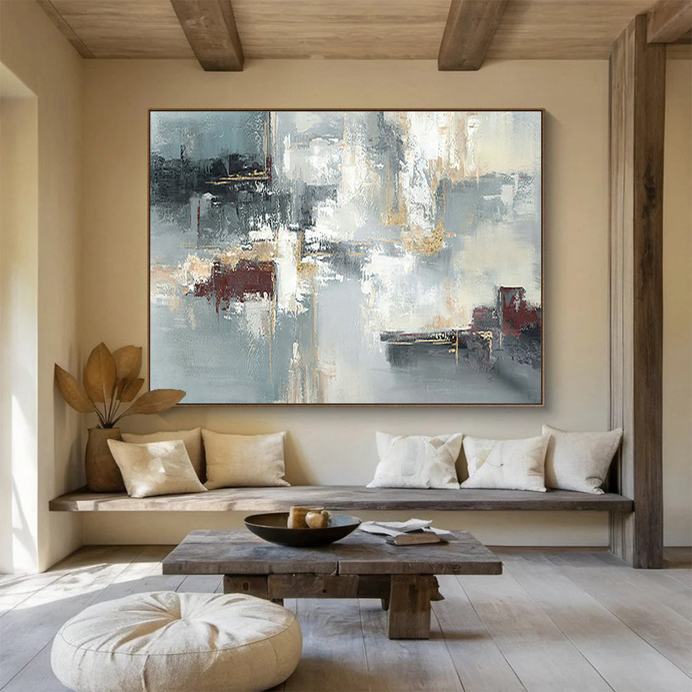Gold - Grey - Red Abstract Art for Elegant Dining Room DLZ2736
