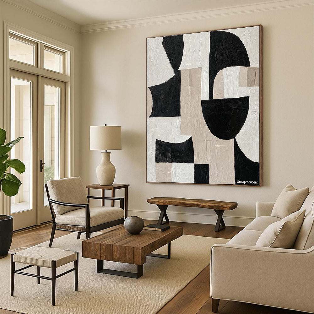 Black and Beige Geometric Abstract for Industrial - Chic Loft & Contemporary Art Studio STSC483
