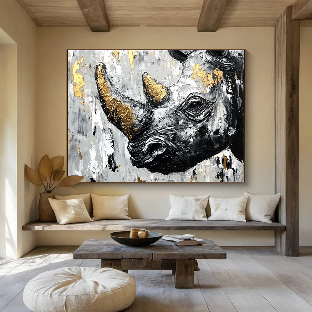 Textured Rhino Portrait Art for Safari - Themed Lounge & Art - Driven Office SC151