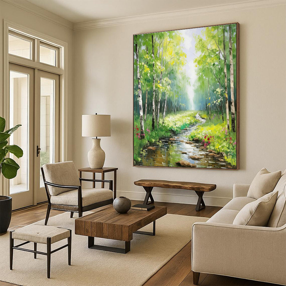 Forest Stream Landscape Art for Cottage Living Room & Eco - Friendly Café DLZ1273