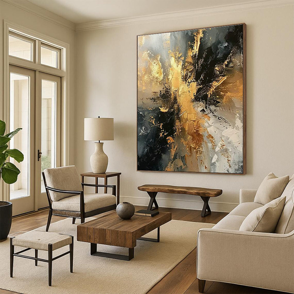Gold - Gray - Black Abstract Art for Trendy City Bar & Corporate Executive Office DLZ1748