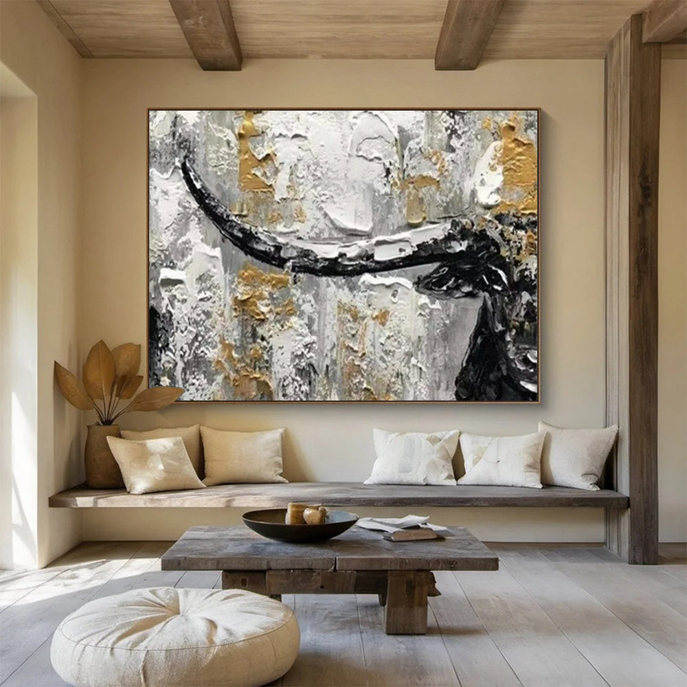 Gold - Grey Bull Abstract Art for Bold Home Office Motivation DLZ2720