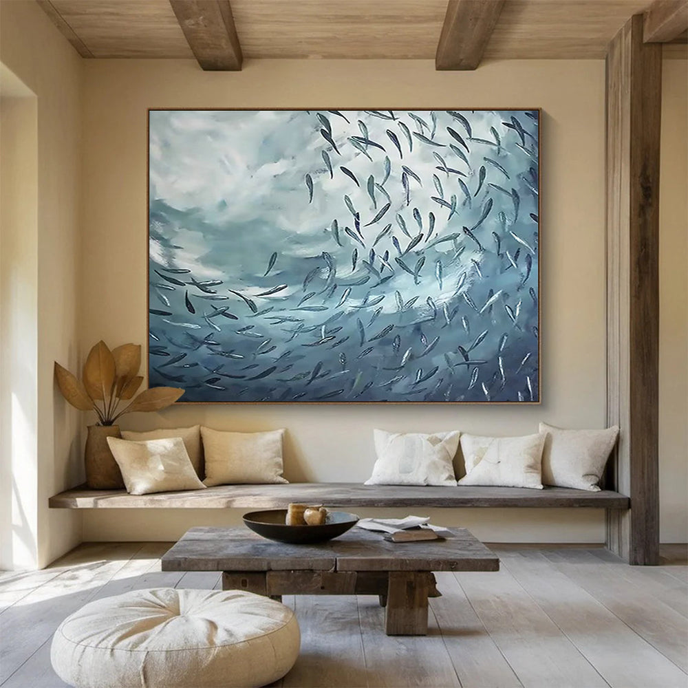 School of Fish Abstract Art for Marine - Themed Aquarium Cafes DLZ3176