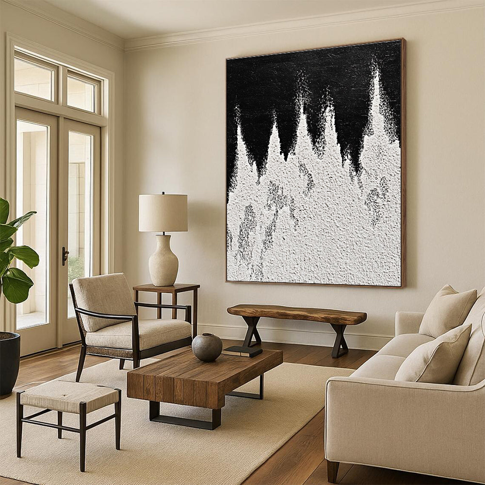 Black and White Textured Peaks Abstract Landscape Art for Minimalist Home & Nature - Inspired Home Office STSC1487