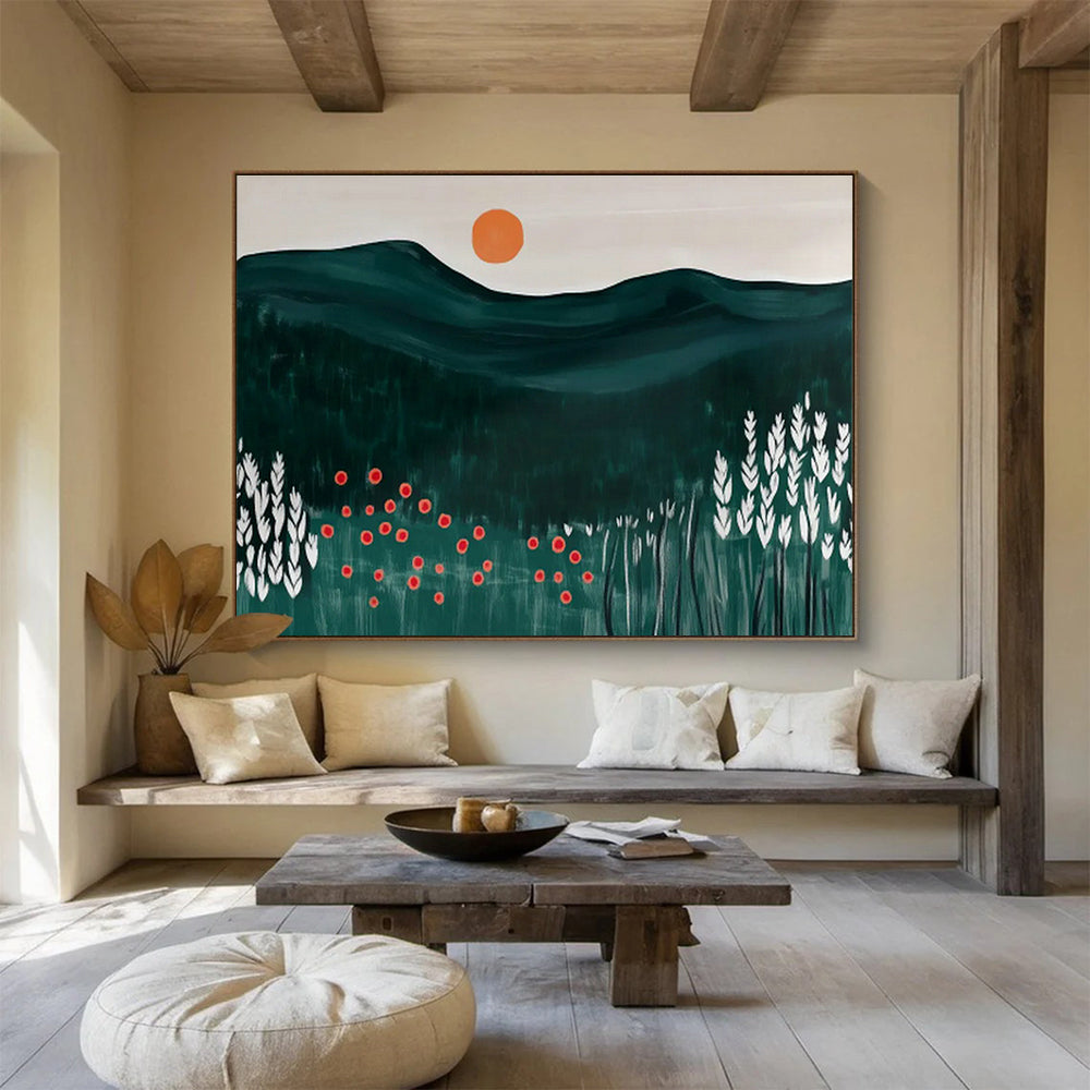 Mountain & Wildflower Field Abstract Art for Nature - Lover Bedroom Corners DLZ2608