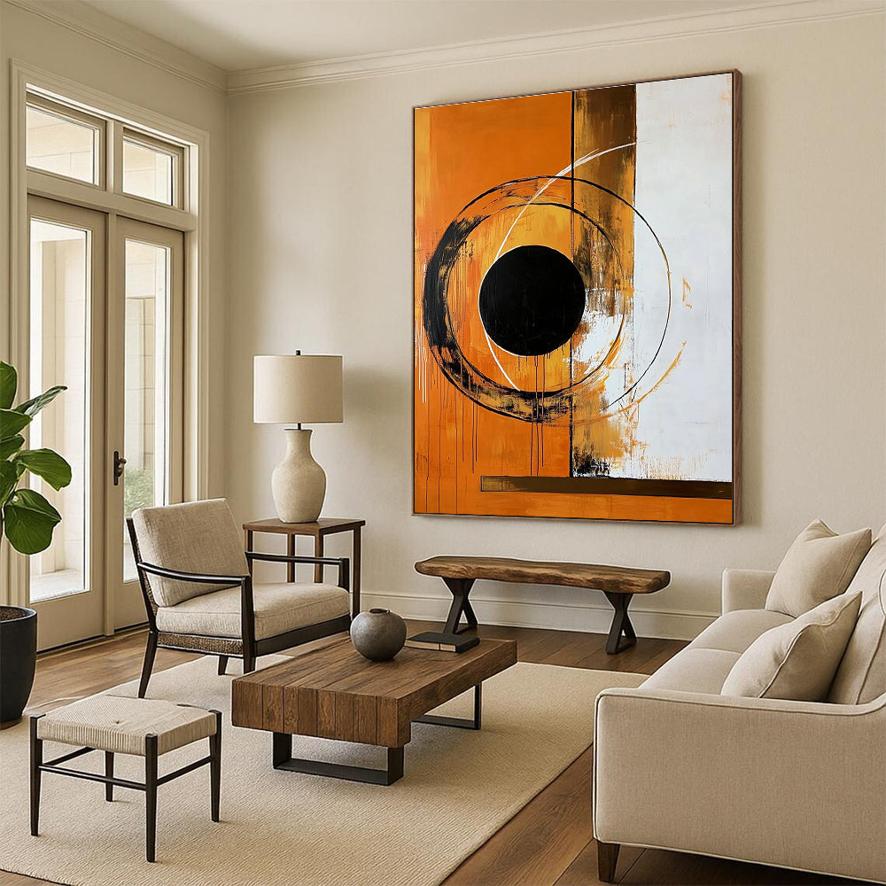 Orange and Black Circular Abstraction Art for Industrial - Style Loft & Modern Art Pop - Up STSC1354