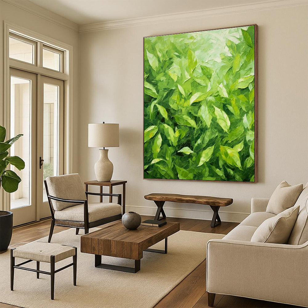 Green Leaves Oil Art for Living Room & Entryway DLZ0306