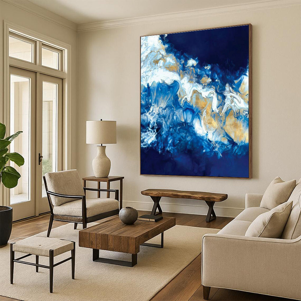 Blue & Gold Fluid Art for Luxury Hotel Lobby & Art Gallery DLZ2350