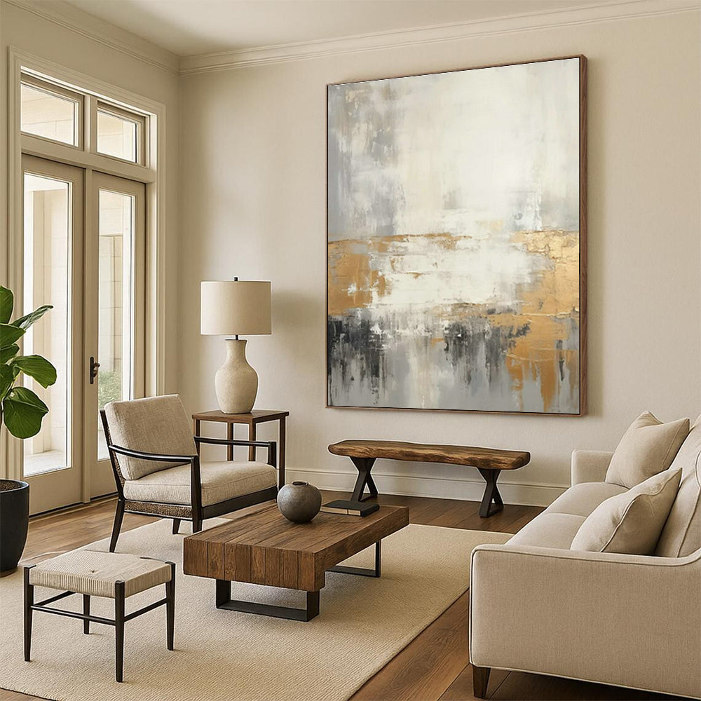 Gold - Gray - White Abstract Art for Luxury Hotel Suite & Modern Home Dining Room DLZ1742
