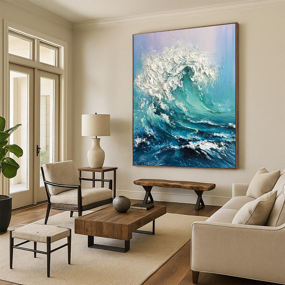 Textured Ocean Wave Art for Beachfront Home Living Room & Nautical - Themed Bar DLZ2148
