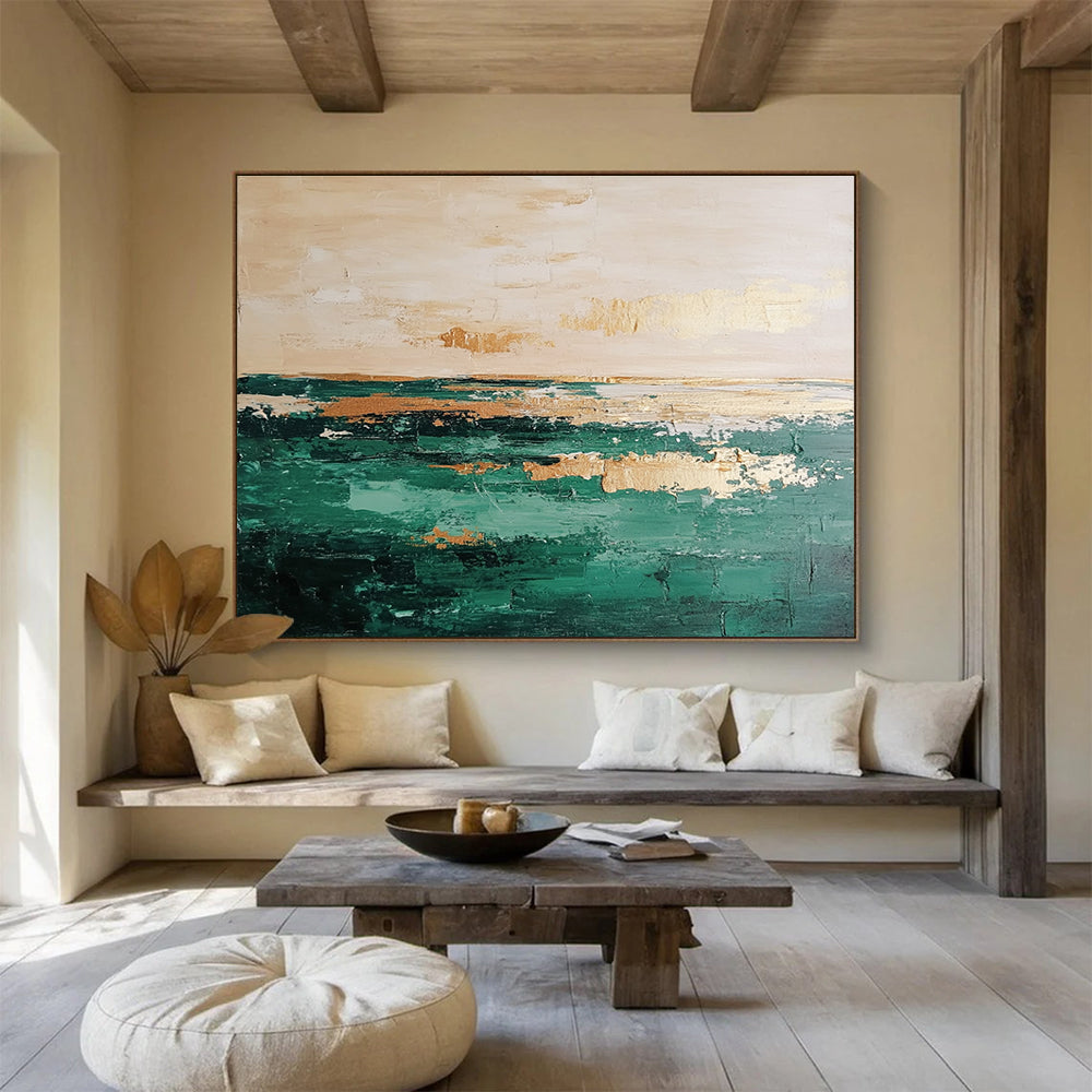 Green Sea with Gold Art for Modern Coastal Home Office & Elegant Yacht Club Lounge SC112