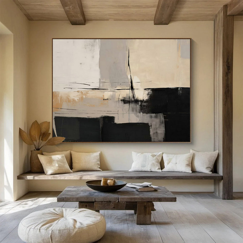 Black - White - Gray Block Abstract Art for Industrial Loft Living Rooms DLZ2625