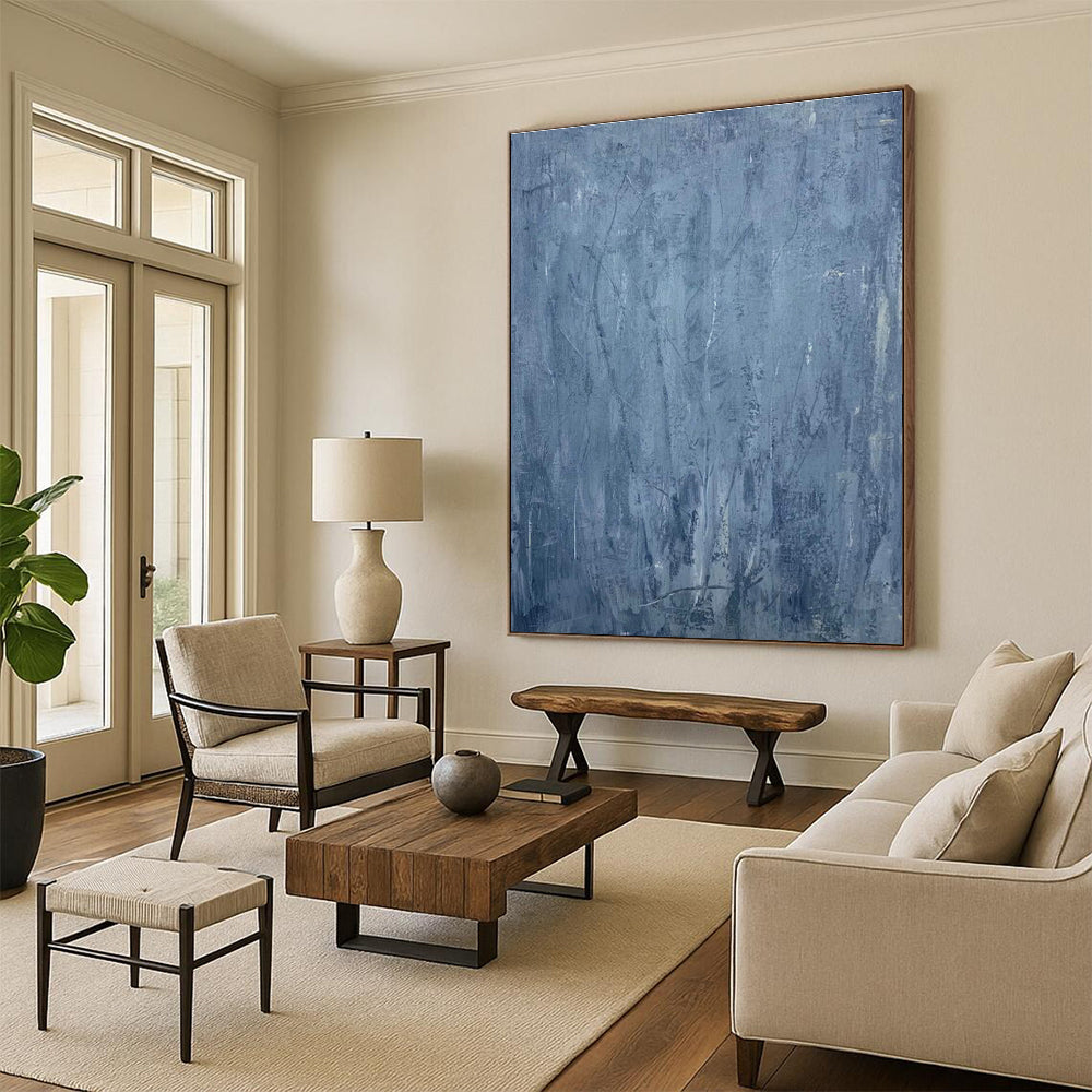 Gray - Blue Textured Abstract Art for Minimalist Bedroom & Calm Wellness Studio DLZ0754