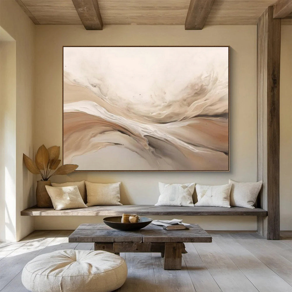 Beige Flowing Abstract Art for Minimalist Living Rooms DLZ2476