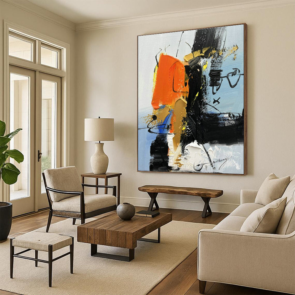 Orange - Black - Blue Abstract Art for Sports Bar & Creative Agency Office DLZ1665