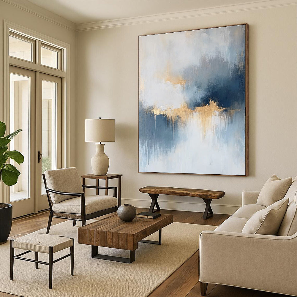 Blue, Grey, and Gold Abstract for Sophisticated Living Room & Luxury Hotel Suite STSC386