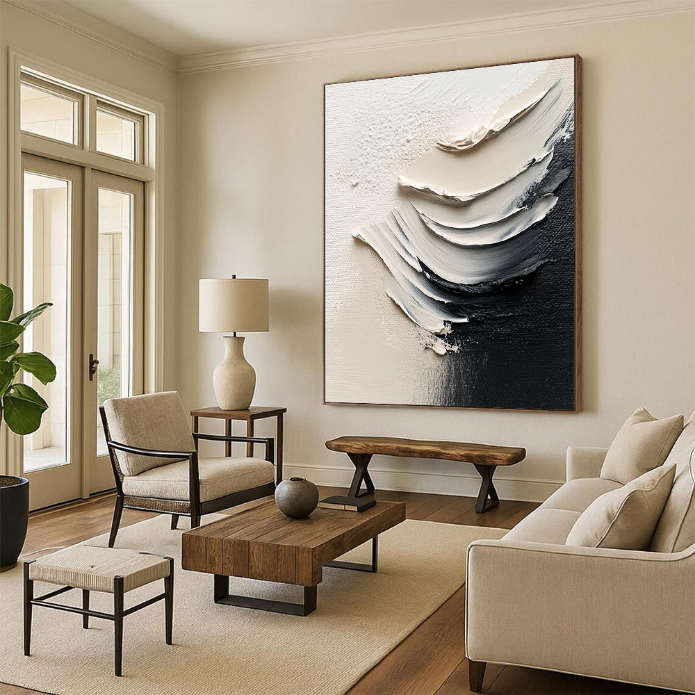 Monochrome Texture Strokes Abstract Impasto Art for Industrial - Style Loft & Creative Home Studio STSC1485