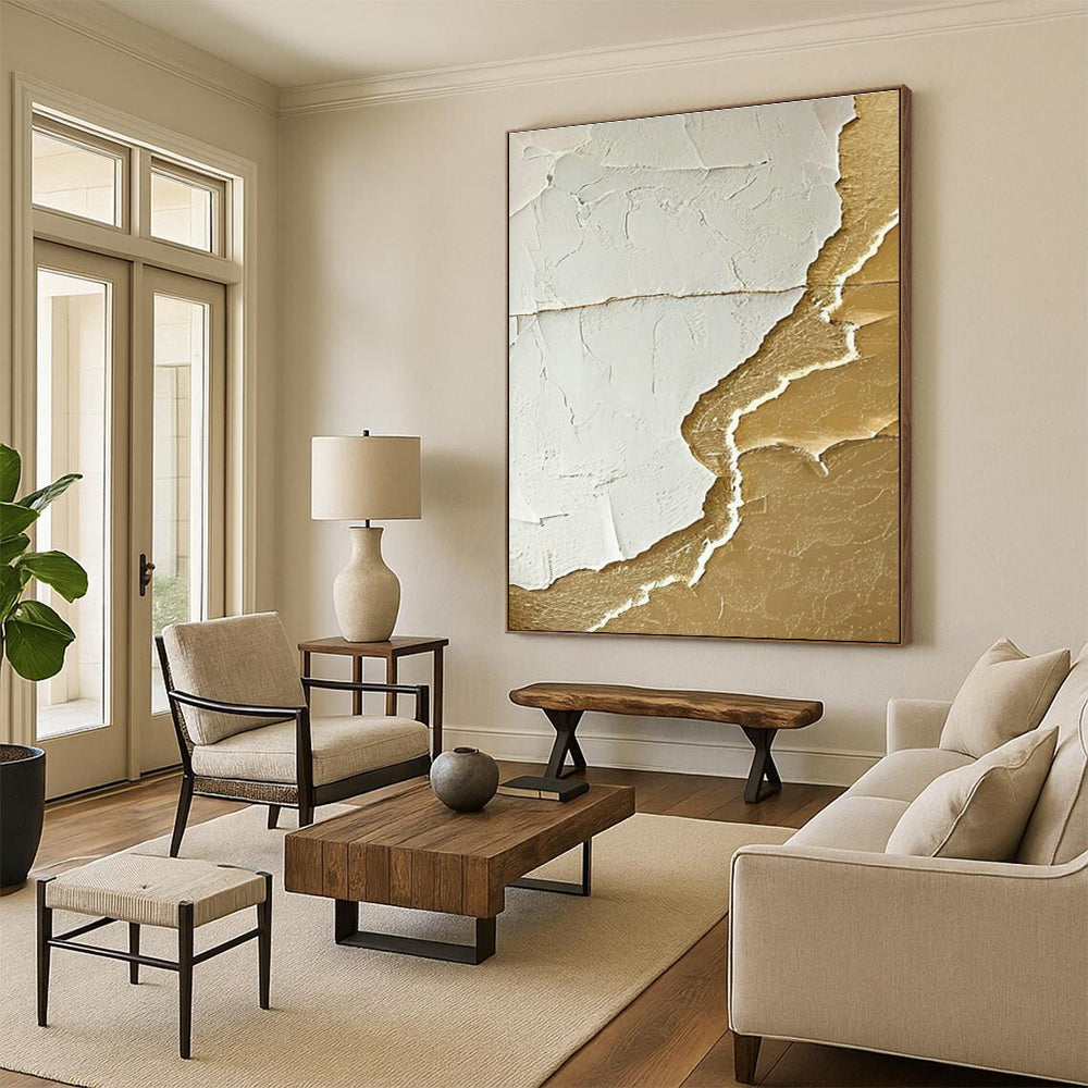White - Gold Relief Art for Luxury Hotel Suite & High - End Jewelry Boutique DLZ0993