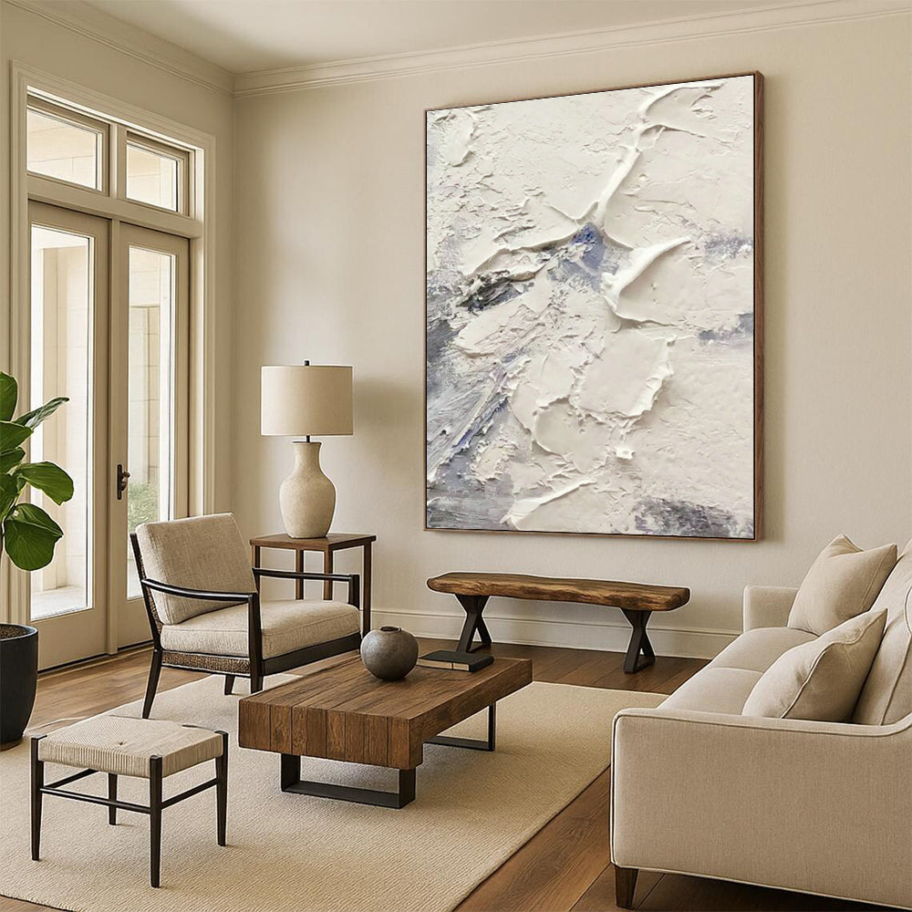 White - Blue Impasto Abstract Art for Beachfront Yoga Studio & Modern Beach House DLZ1265