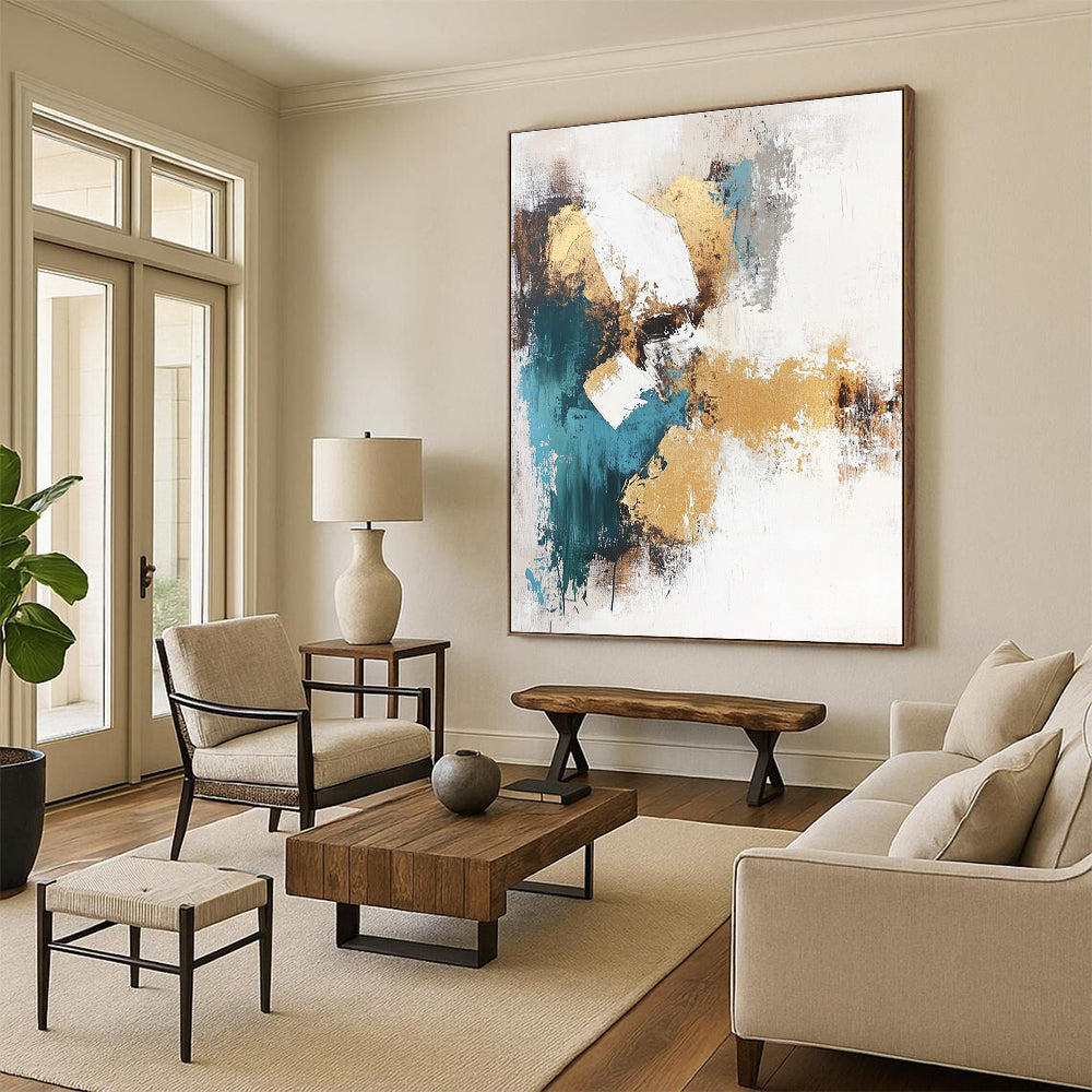Gold and Teal Abstract Composition for Luxury Hotel Lobby & Contemporary Office STSC211