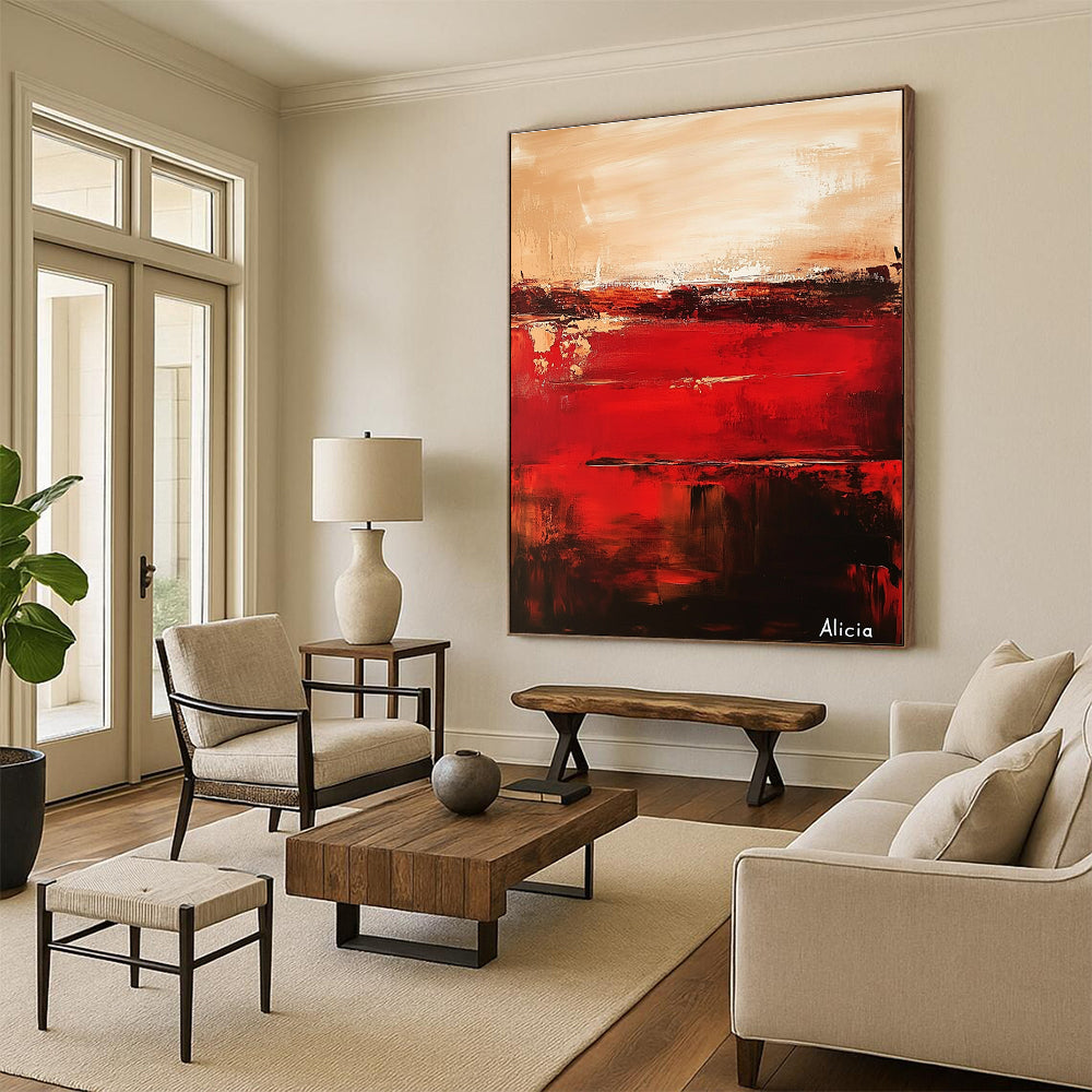 Red - Brown Abstract Art for Dining Room & Fireplace Area STSC690
