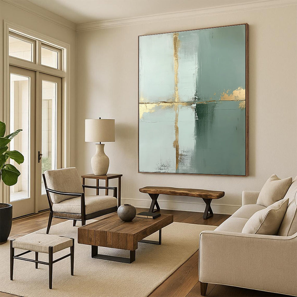 Gold and Green Abstract Cross for Luxury Hotel Lobby & Elegant Dining Room STSC428