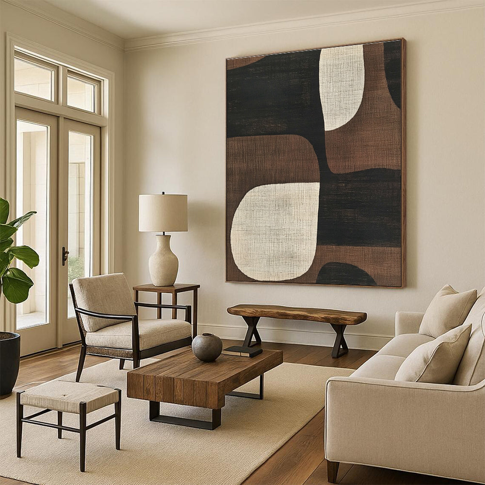Brown and Black Geometric Shapes Art for Mid - Century Modern Living Room & Minimalist Office STSC1320