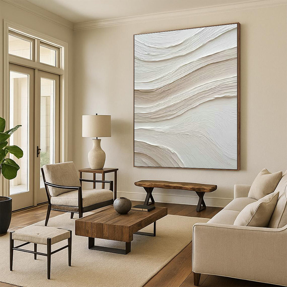 White Wavy Textured Art for Minimalist Home Bedroom & Calming Wellness Spa DLZ1599