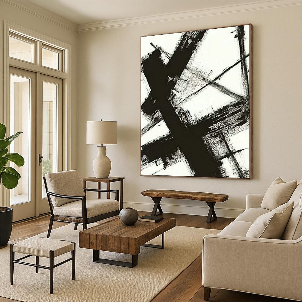 Black and White Ink Abstract Art for Minimalist Gallery & Zen - Inspired Home Study DLZ1592