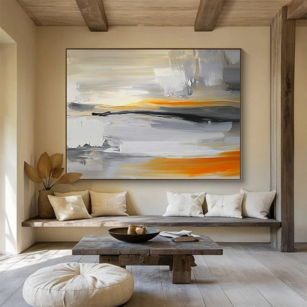 Gray and Orange Abstract Art for Modern Studio Apartment & Creative Agency Office SC175