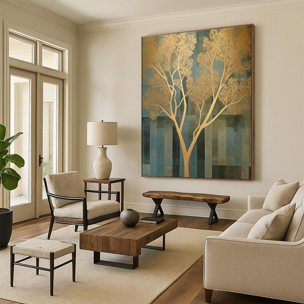 Gold Tree Abstract Art for Modern Home Entrance & Corporate Wellness Area DLZ1709