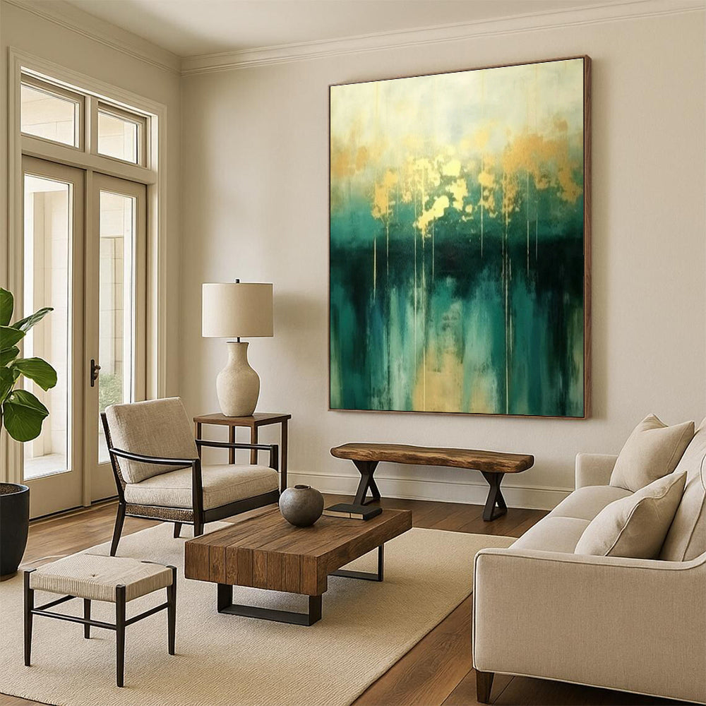 Green - Gold Abstract Art for Tropical Resort & Art - Loving Home DLZ1818